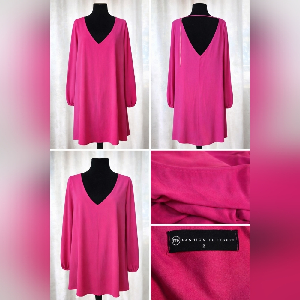 Fashion To Figure Blue Chiffon V-Neck Dress. long sleeve sheer comfortable for S